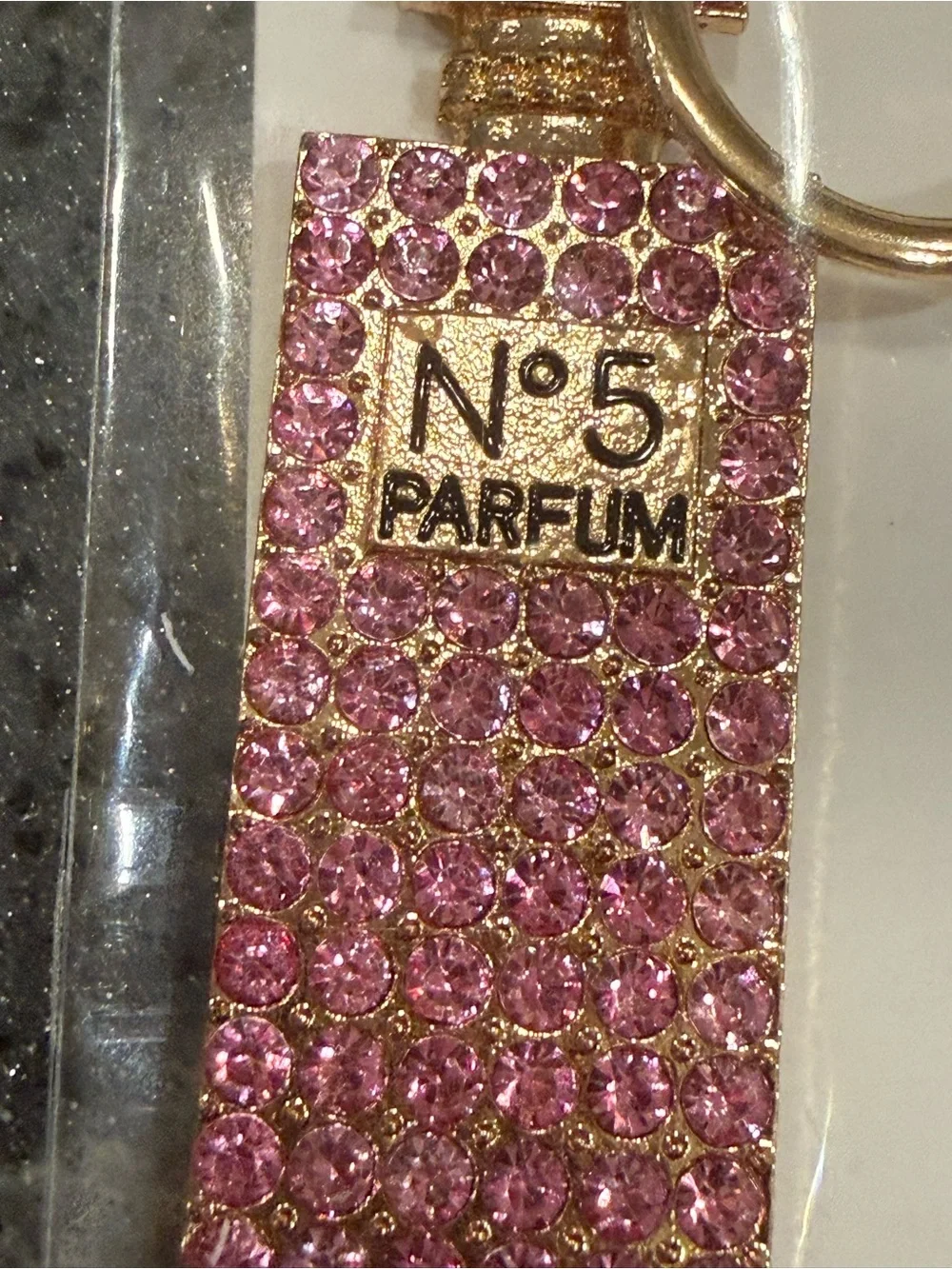 Fashion Jewelry Gold-Tone Pink Rhinestone Perfume Bottle Keyring